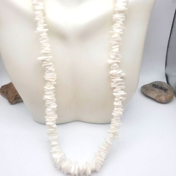 Beach chip bone white necklace unisex vacation wear